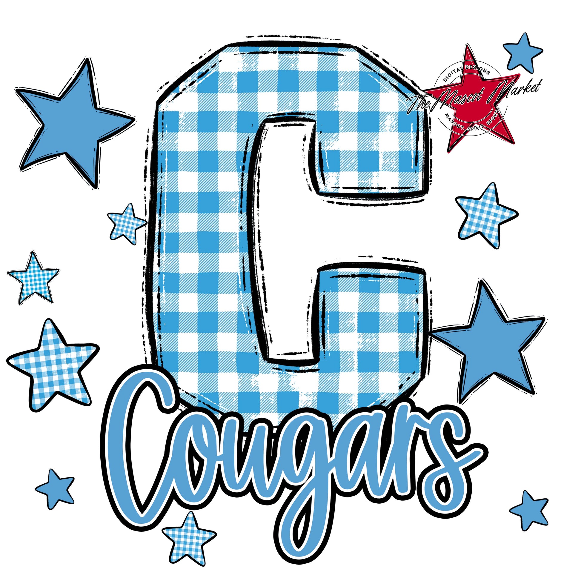 Cougars Plaid Star Design-Carolina Blue