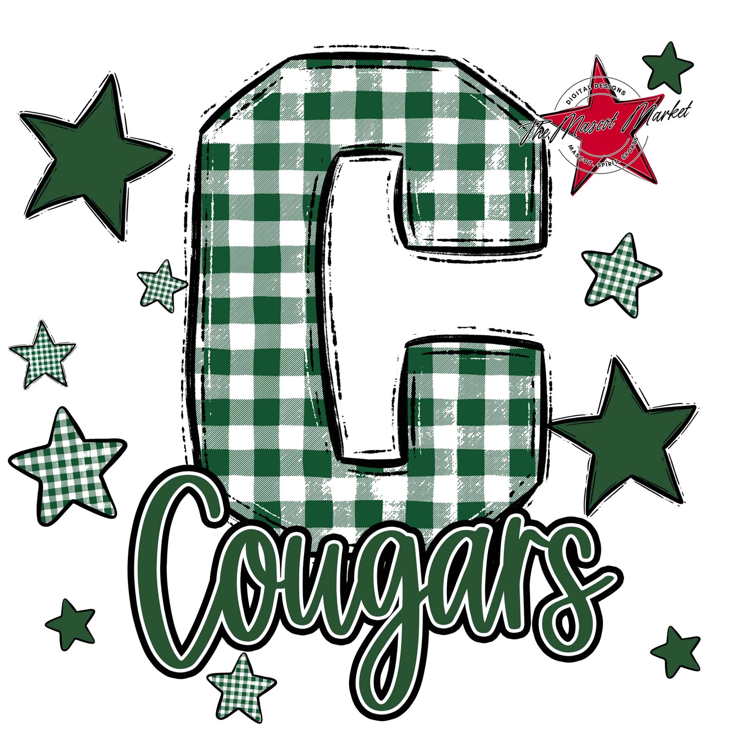 Cougars Plaid Star Design-Green