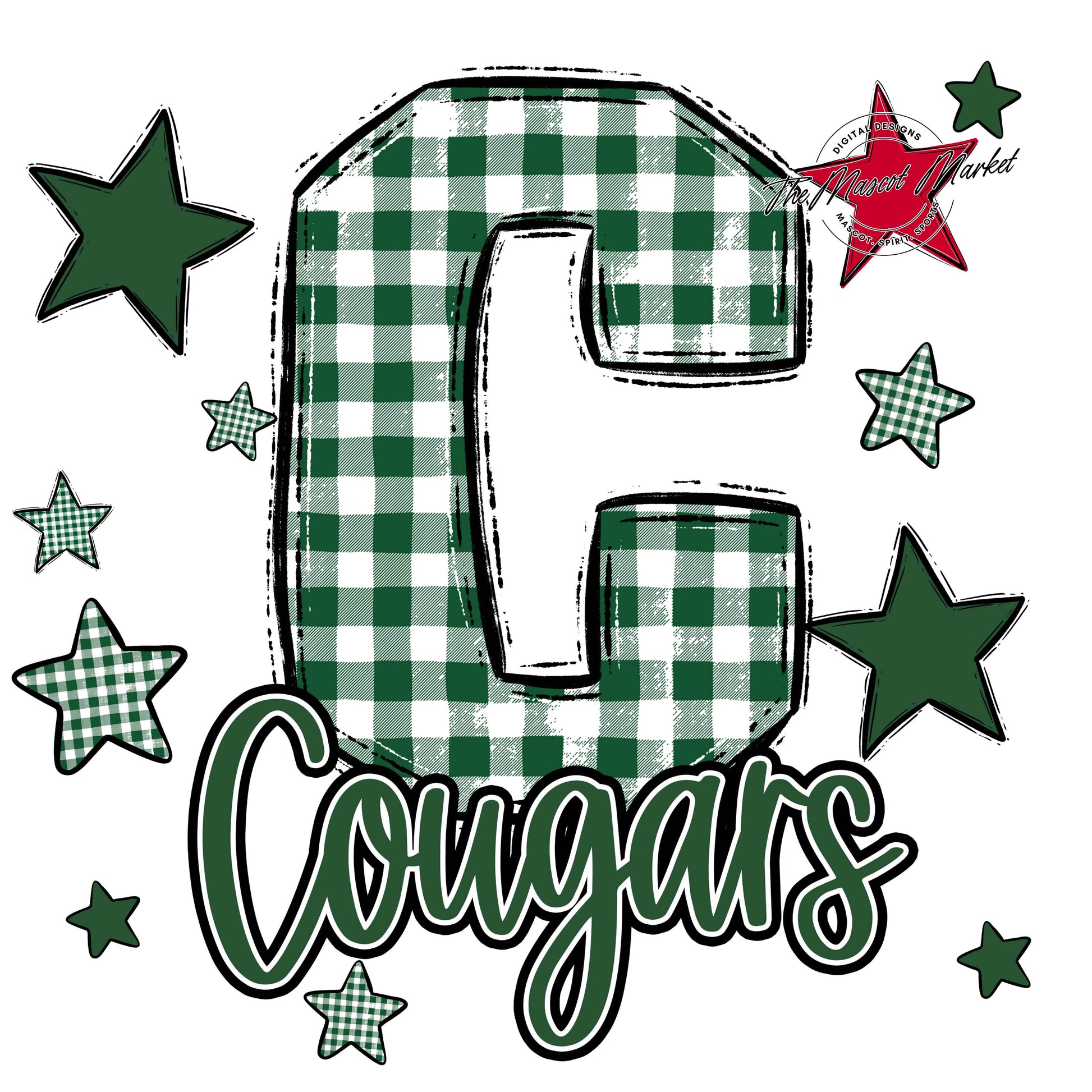Cougars Plaid Star Design-Green