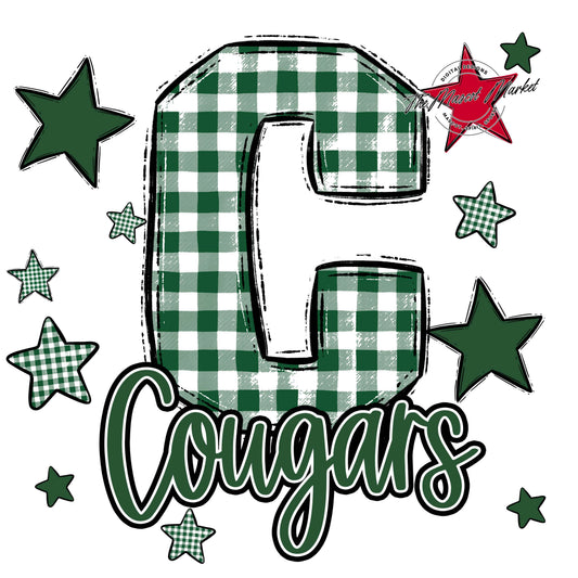 Cougars Plaid Star Design-Green