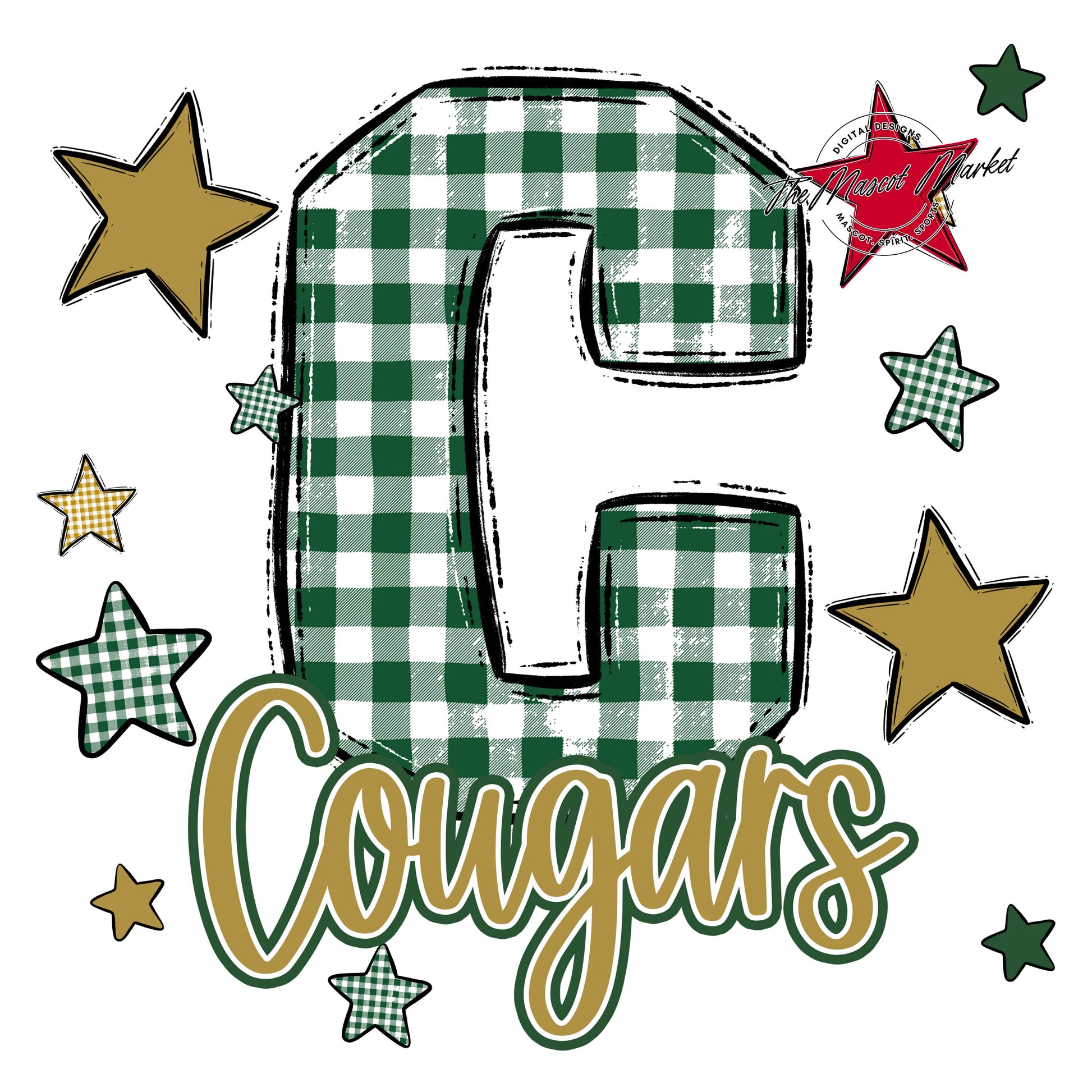 Cougars Plaid Star Design-Green & Gold