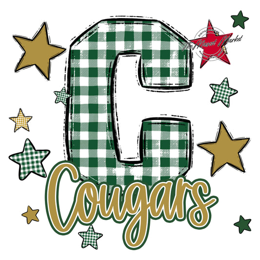 Cougars Plaid Star Design-Green & Gold
