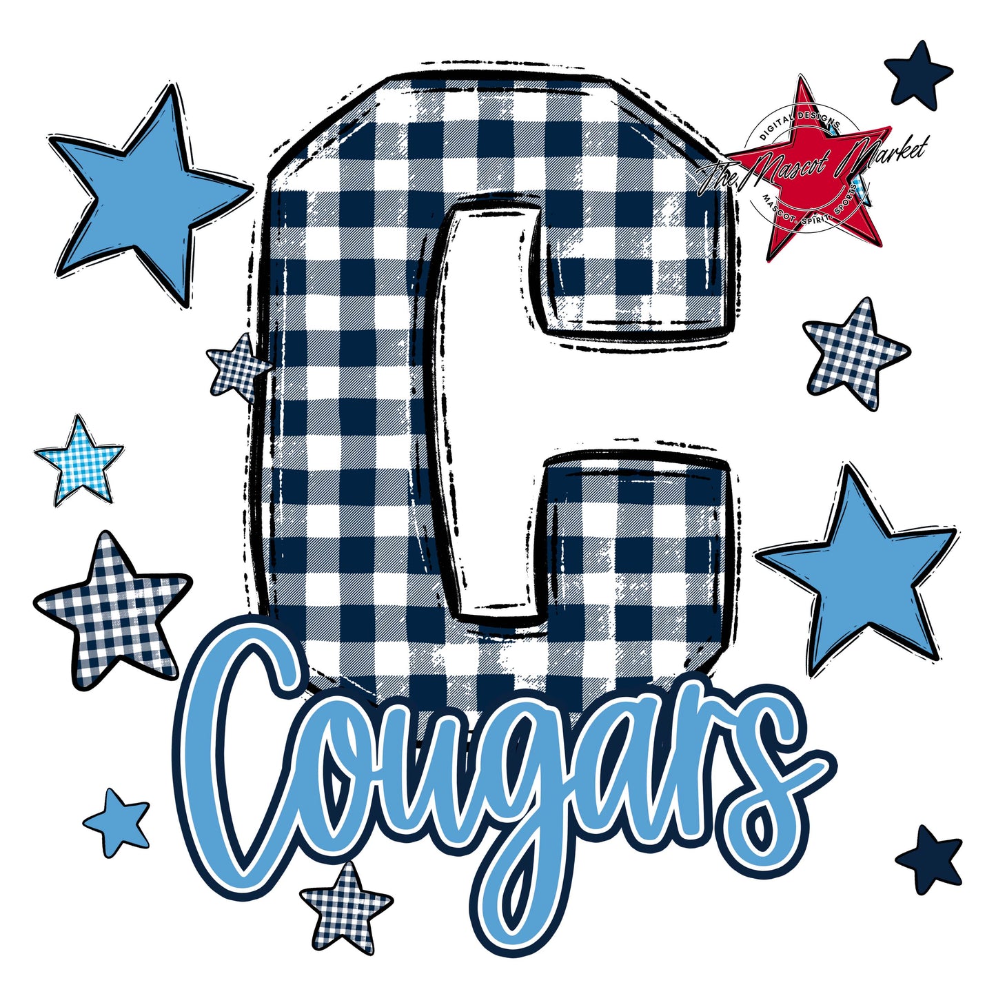 Cougars Plaid Star Design-Navy & Carolina Blue