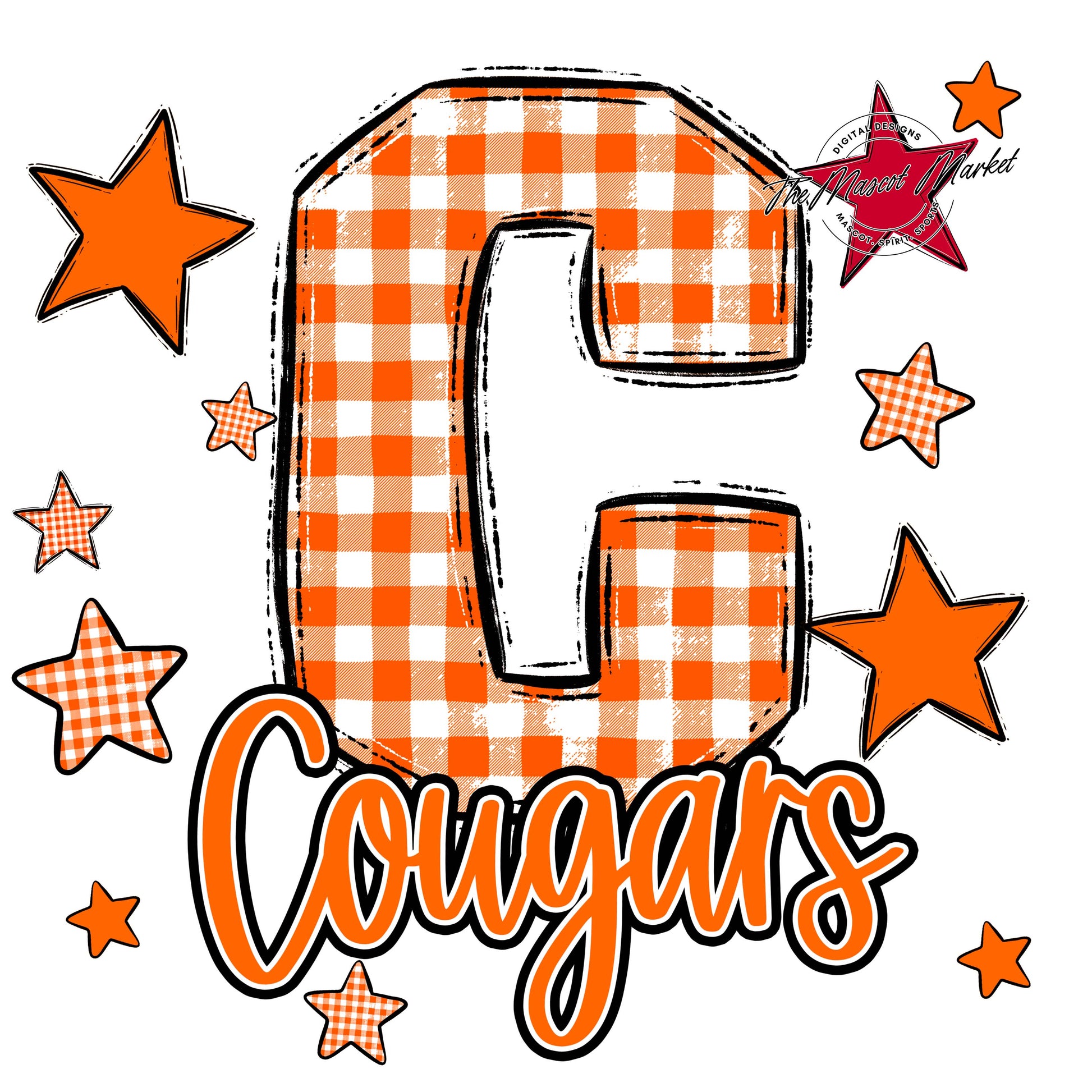 Cougars Plaid Star Design-Orange