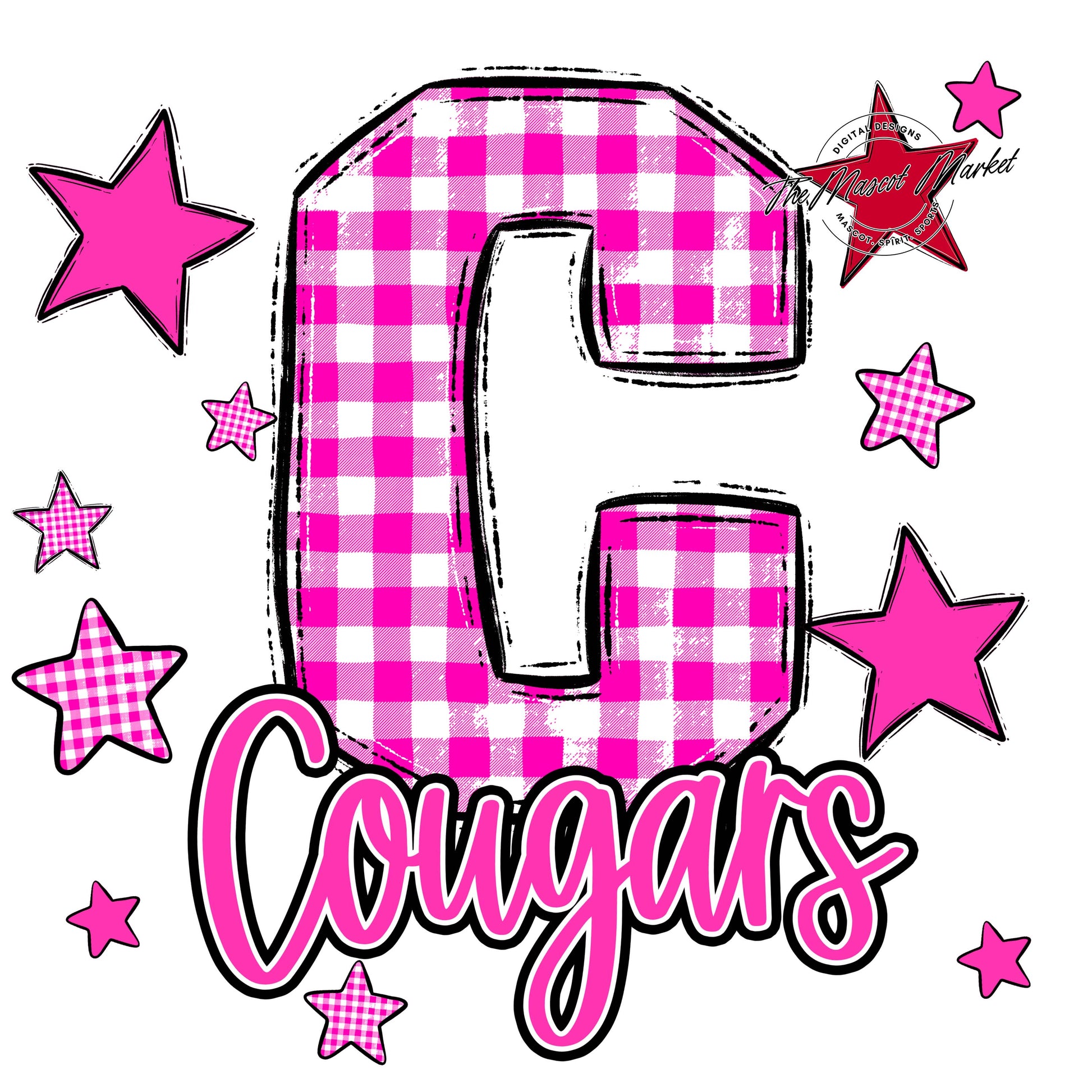 Cougars Plaid Star Design-Pink