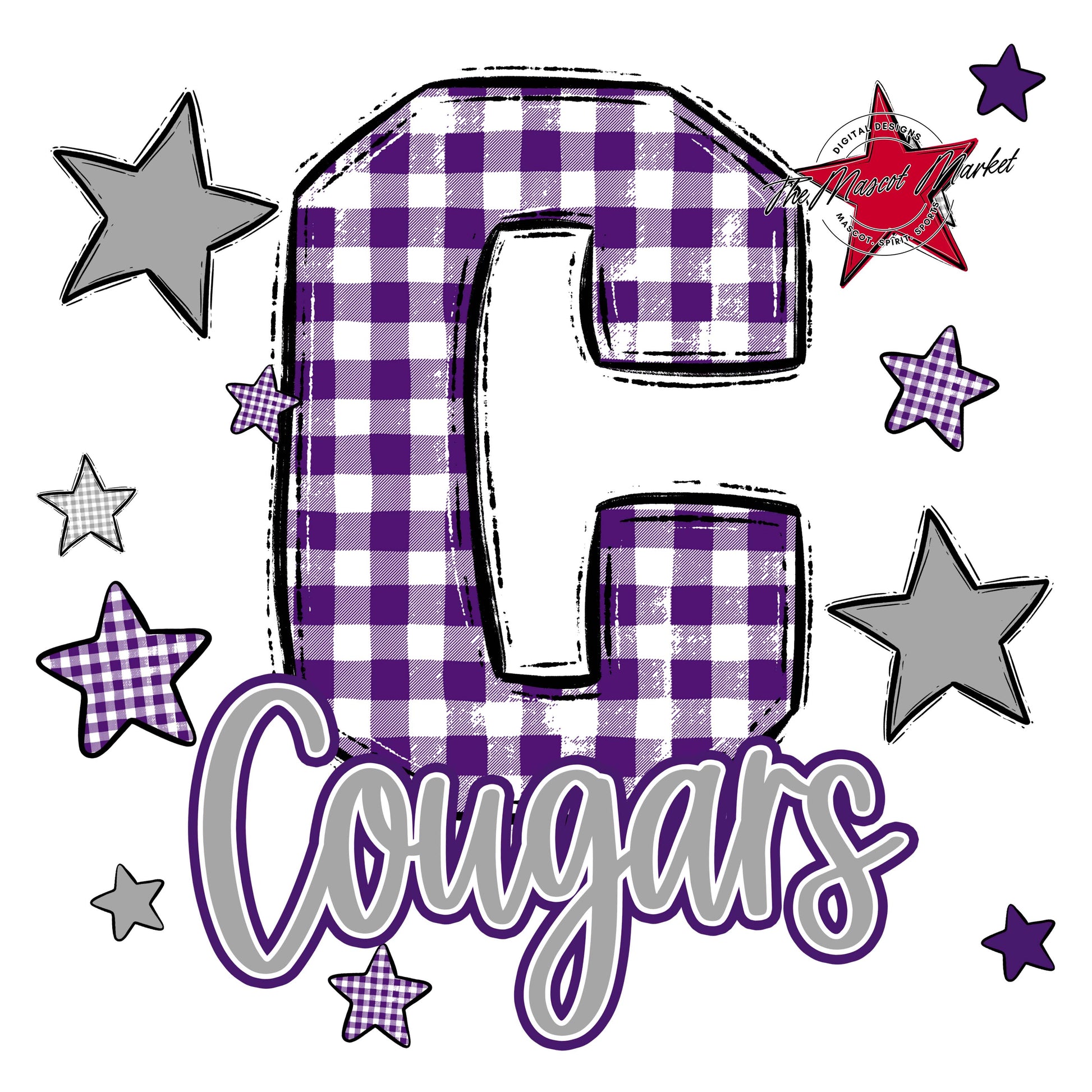 Cougars Plaid Star Design-Purple & Grey