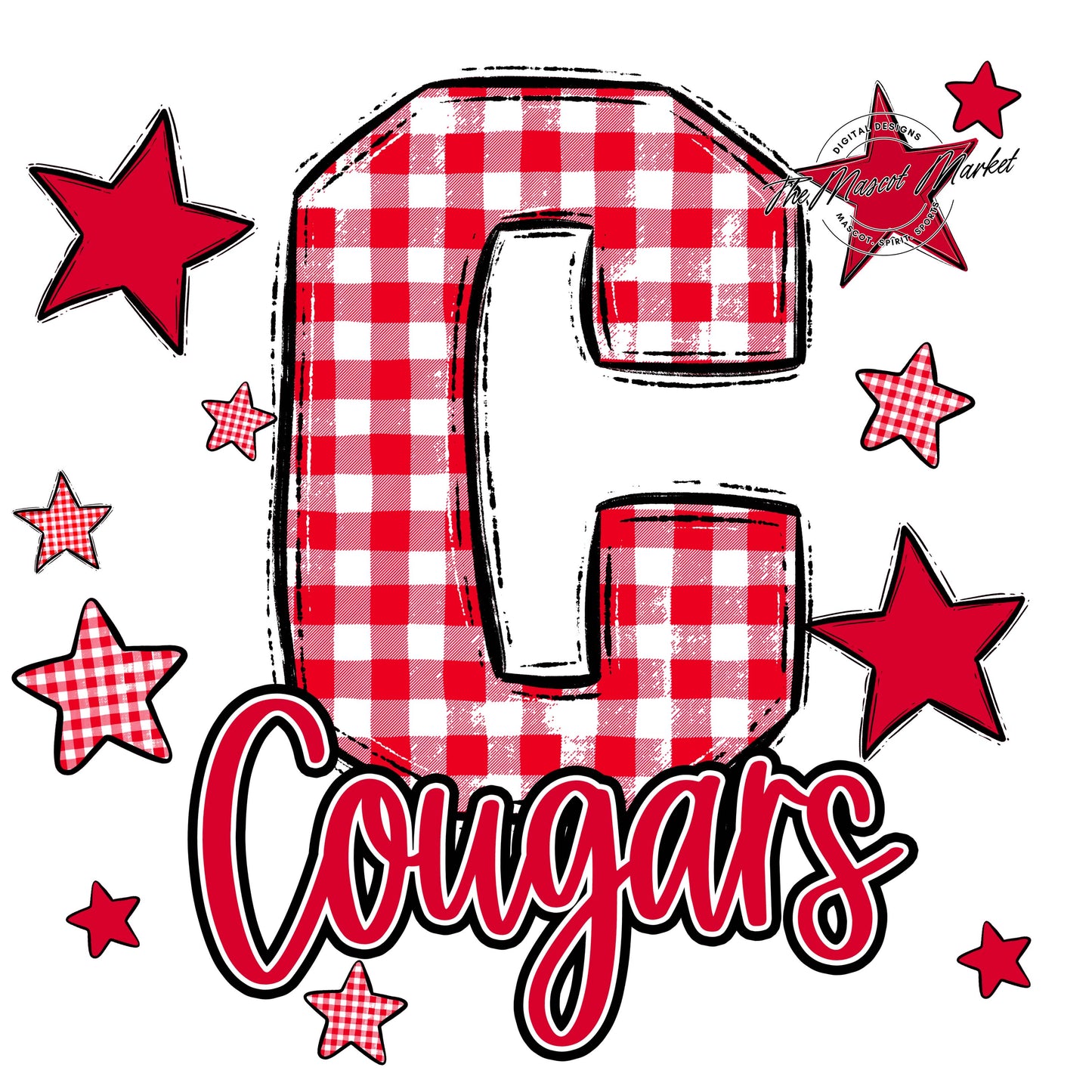 Cougars Plaid Star Design-Red