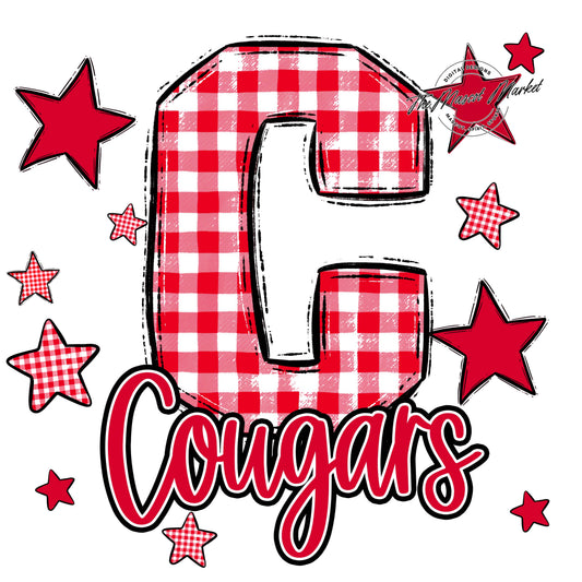Cougars Plaid Star Design-Red