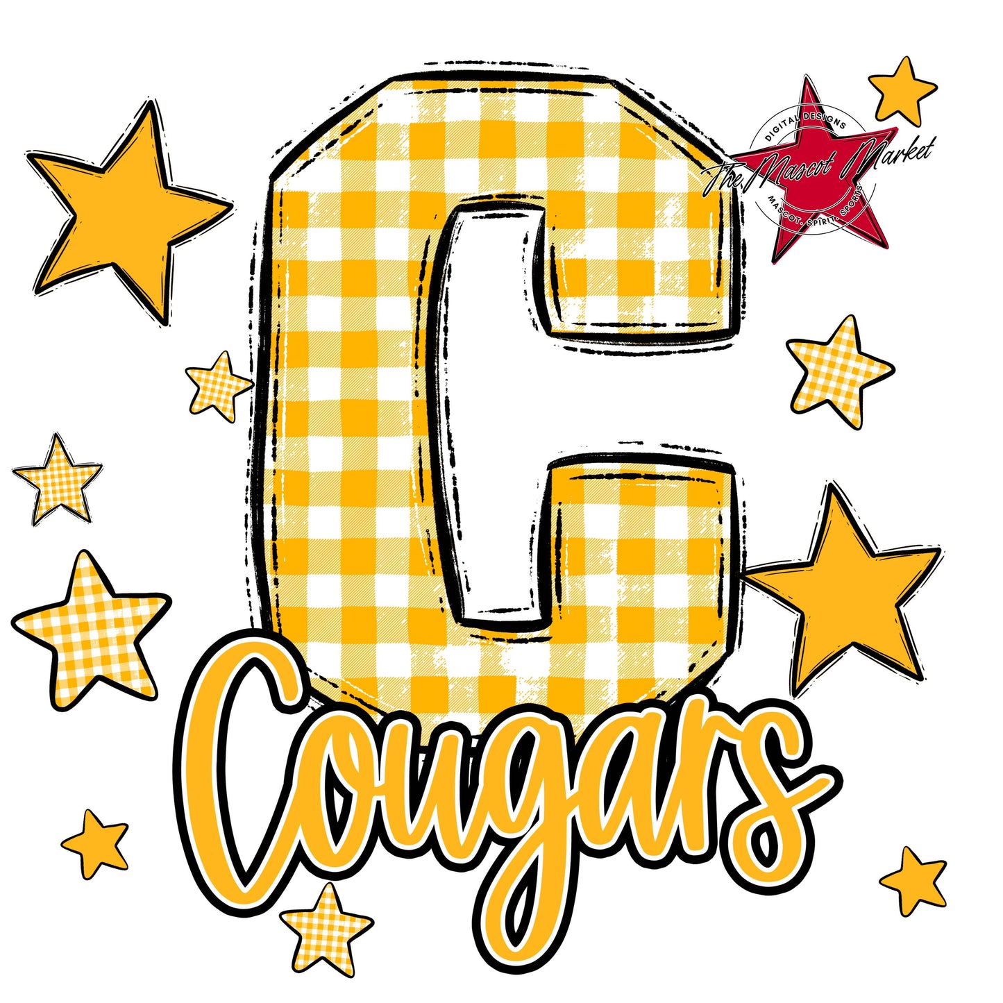 Cougars Plaid Star Design-Yellow