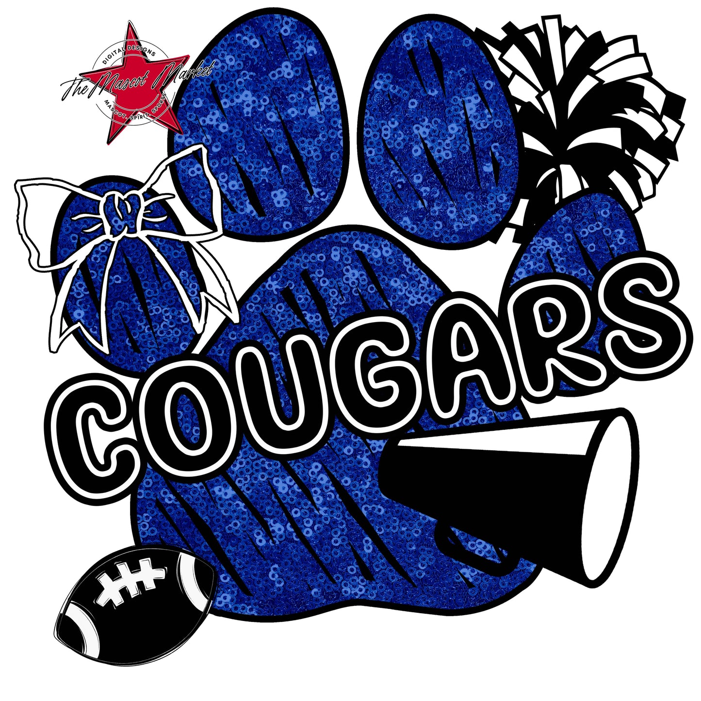 Cougars Sequins Paw Print Design-Blue