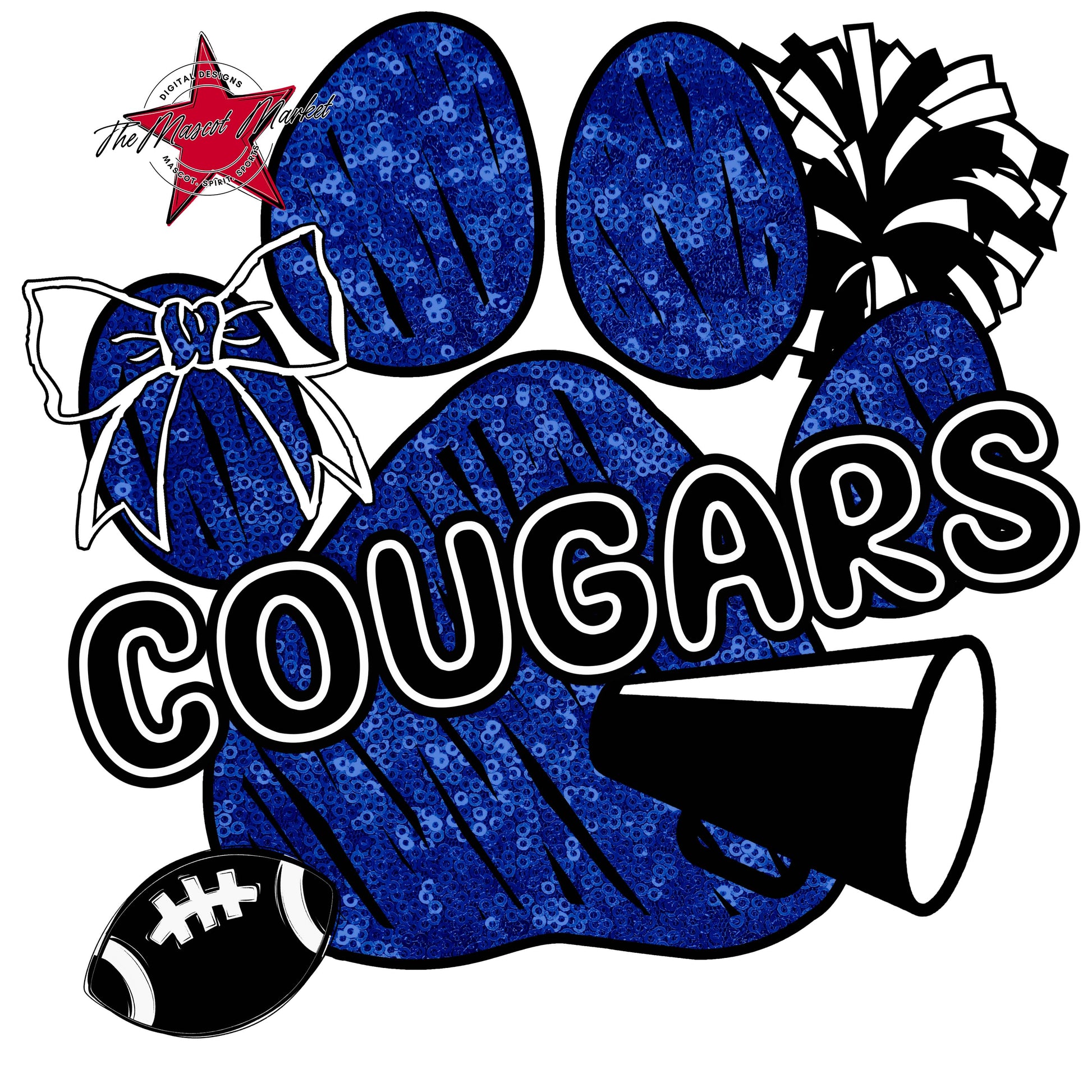 Cougars Sequins Paw Print Design-Blue