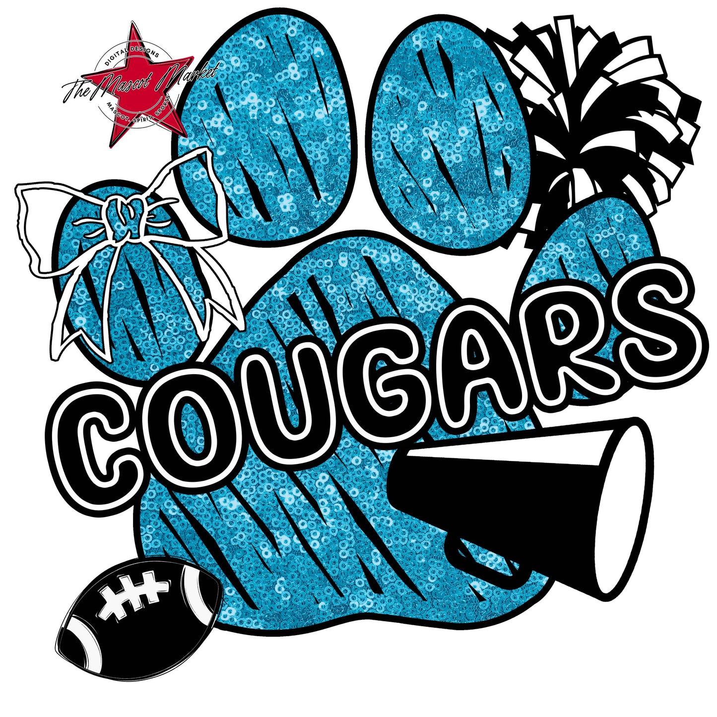 Cougars Sequins Paw Print Design-Carolina Blue