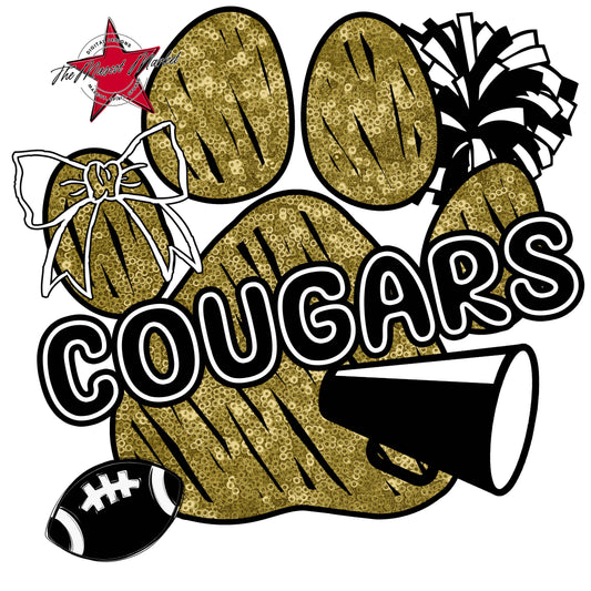 Cougars Sequins Paw Print Design-Gold