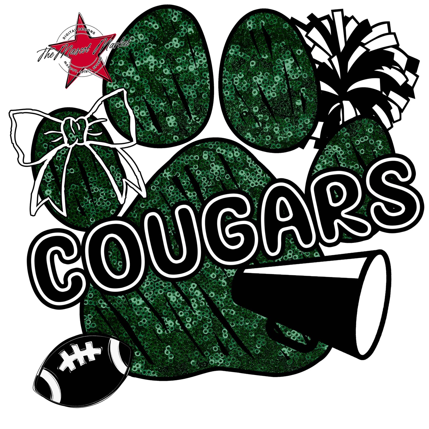 Cougars Sequins Paw Print Design-Green