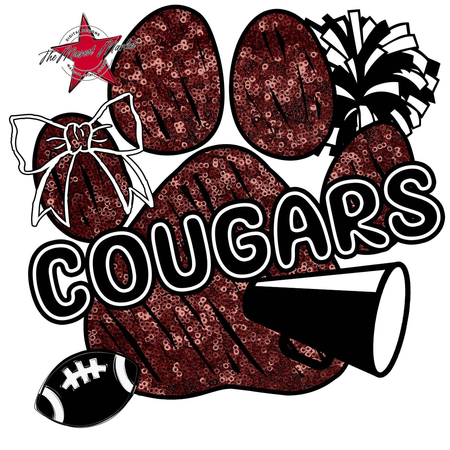 Cougars Sequins Paw Print Design-Maroon