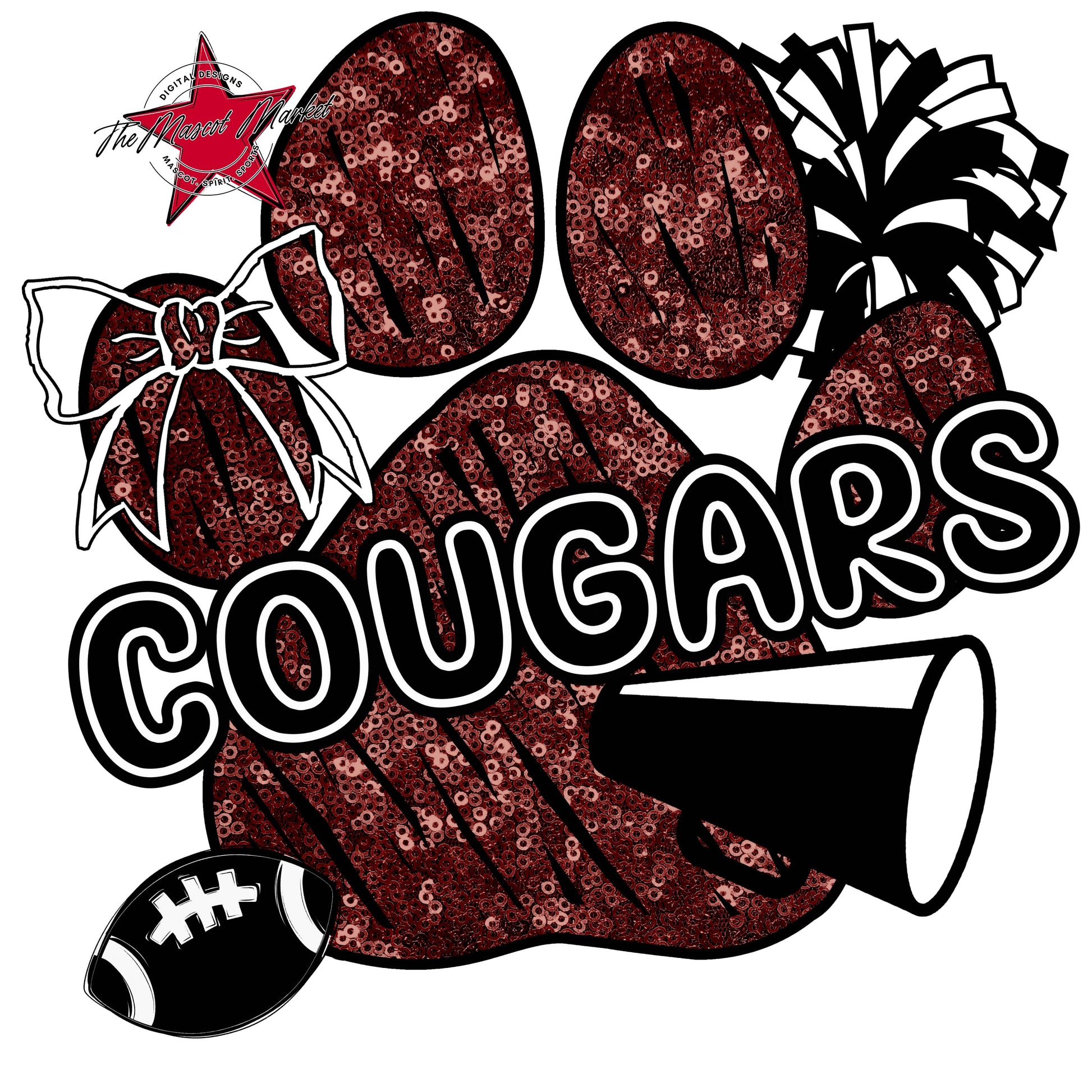 Cougars Sequins Paw Print Design-Maroon