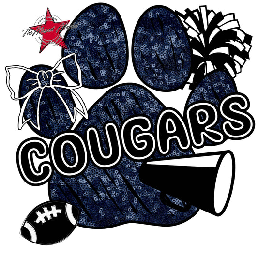 Cougars Sequins Paw Print Design-Navy