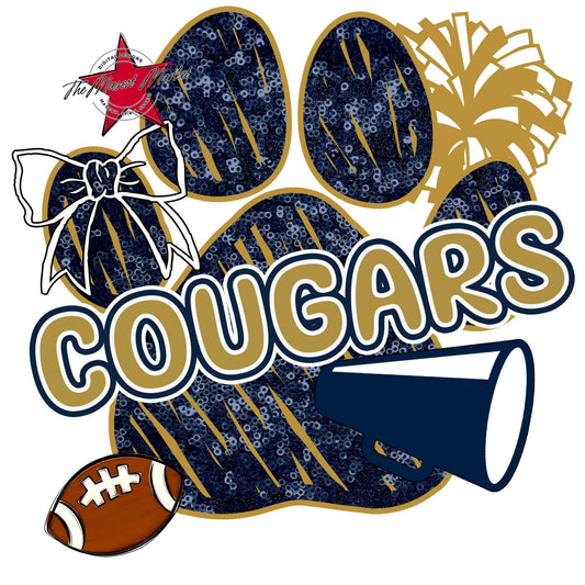 Cougars Sequins Paw Print Design-Navy & Gold