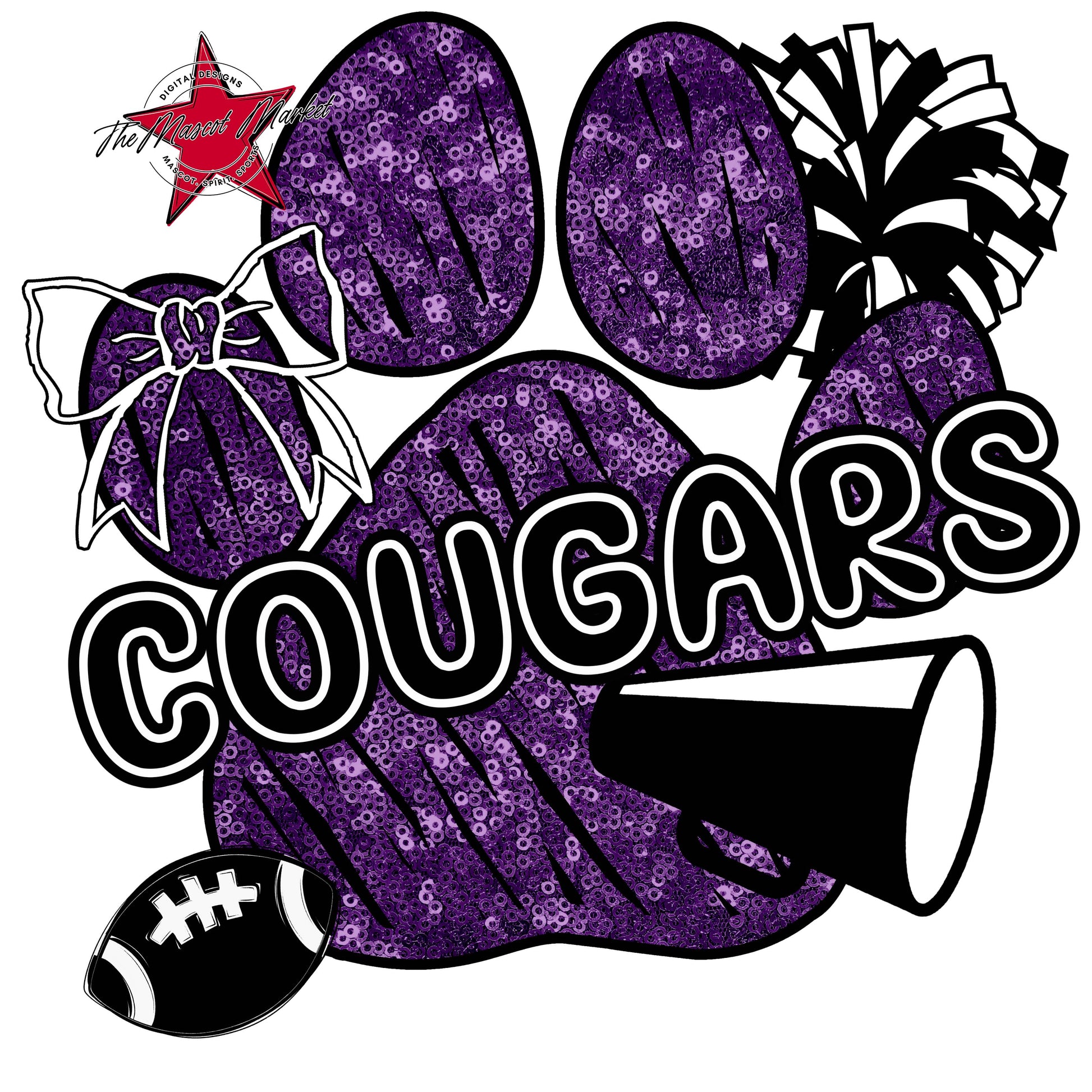 Cougars Sequins Paw Print Design-Purple
