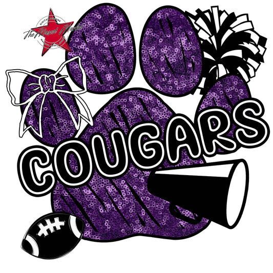Cougars Sequins Paw Print Design-Purple