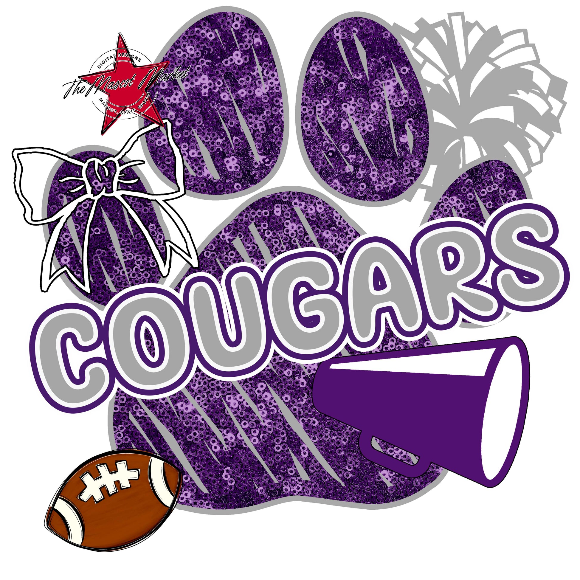 Cougars Sequins Paw Print Design-Purple & Grey
