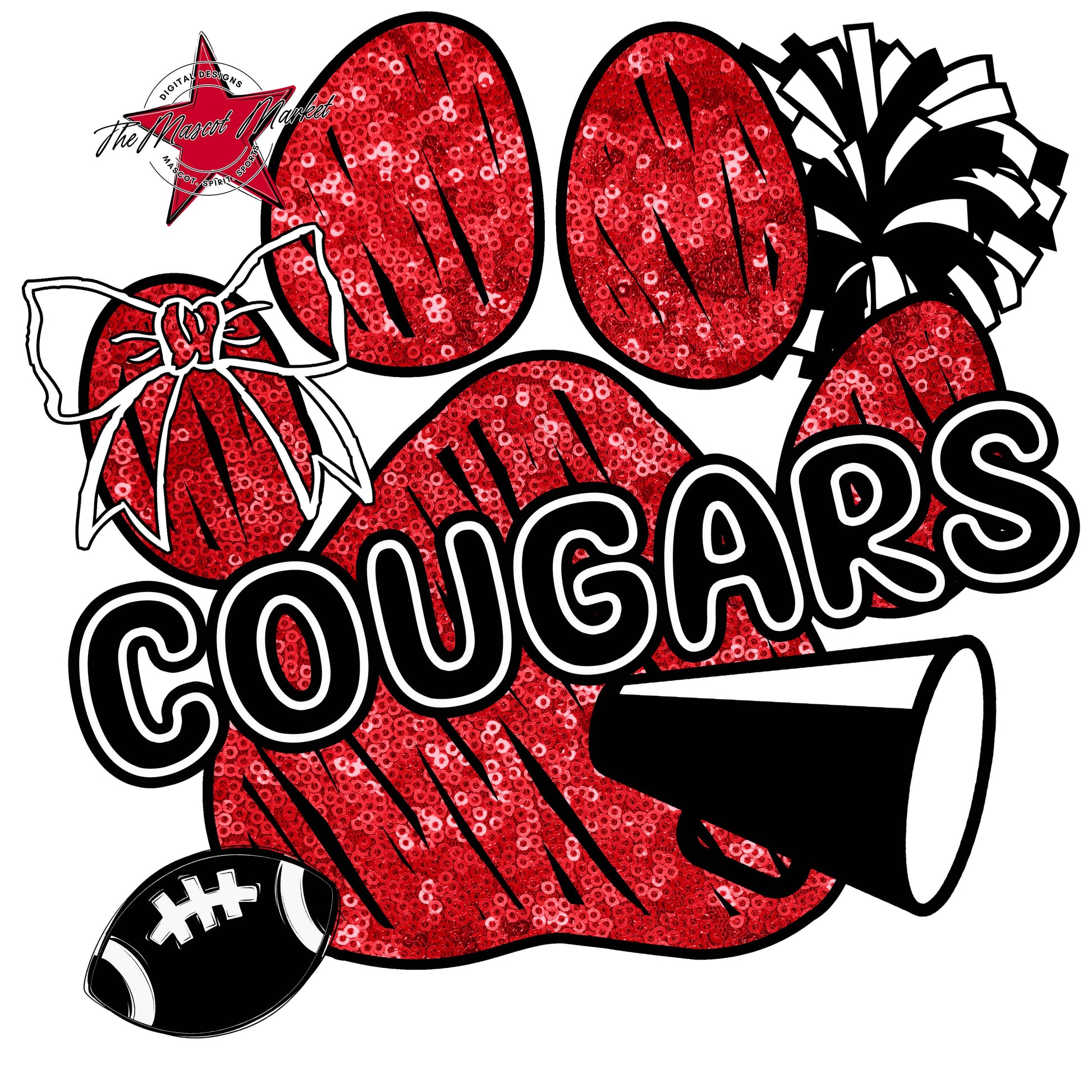 Cougars Sequins Paw Print Design-Red