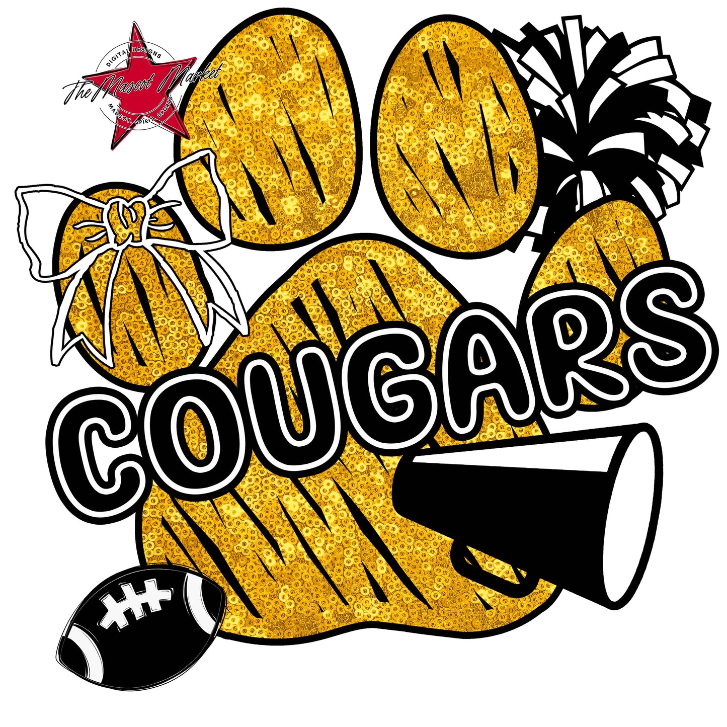 Cougars Sequins Paw Print Design-Yellow