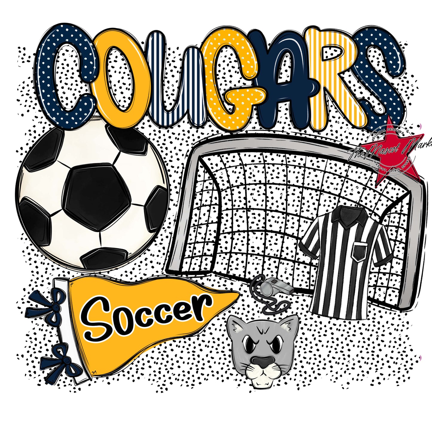 Cougars Soccer Spirit-Navy & Yellow