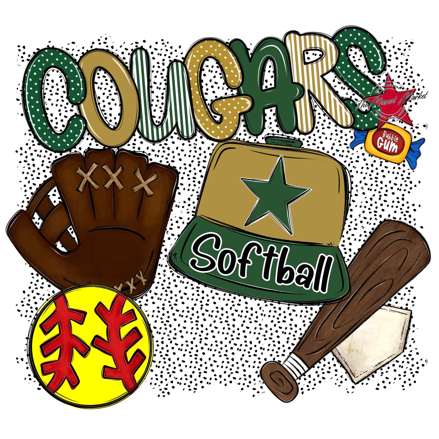 Cougars Softball Spirit-Green & Gold