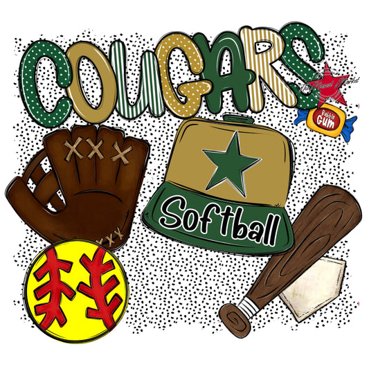 Cougars Softball Spirit-Green & Gold