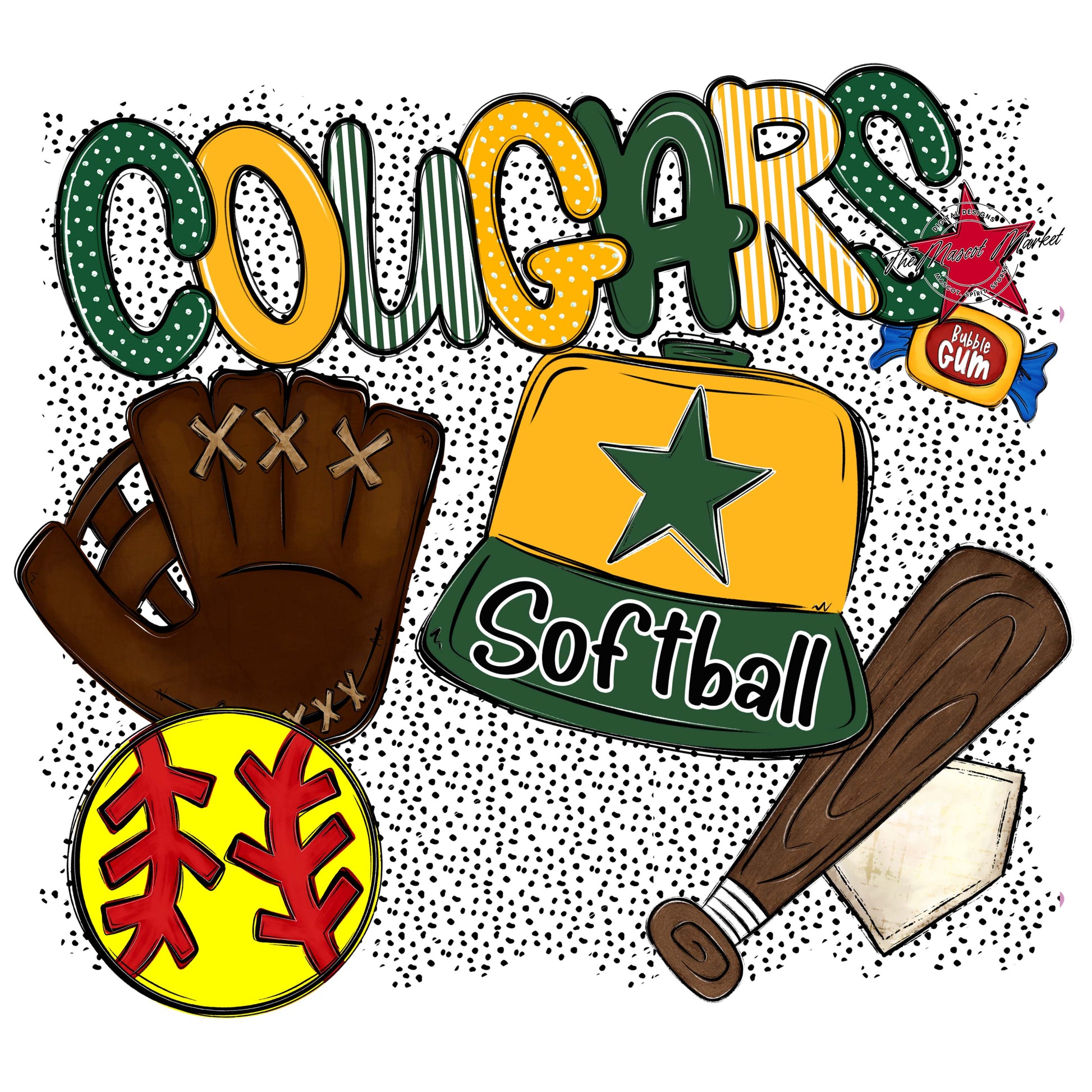 Cougars Softball Spirit-Green & Yellow