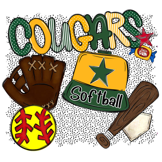 Cougars Softball Spirit-Green & Yellow
