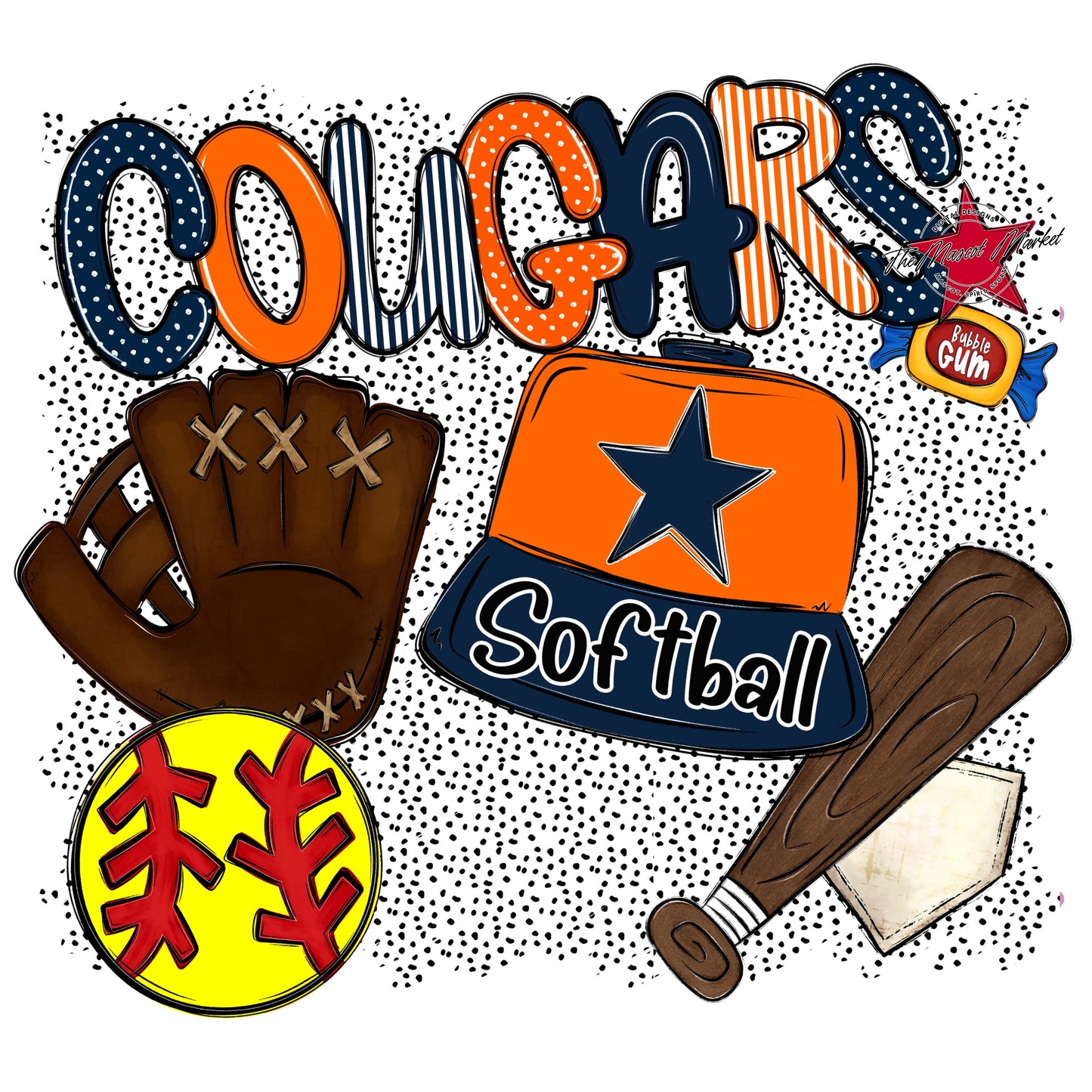 Cougars Softball Spirit-Navy & Orange