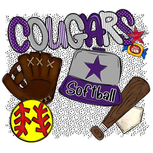 Cougars Softball Spirit-Purple & Grey