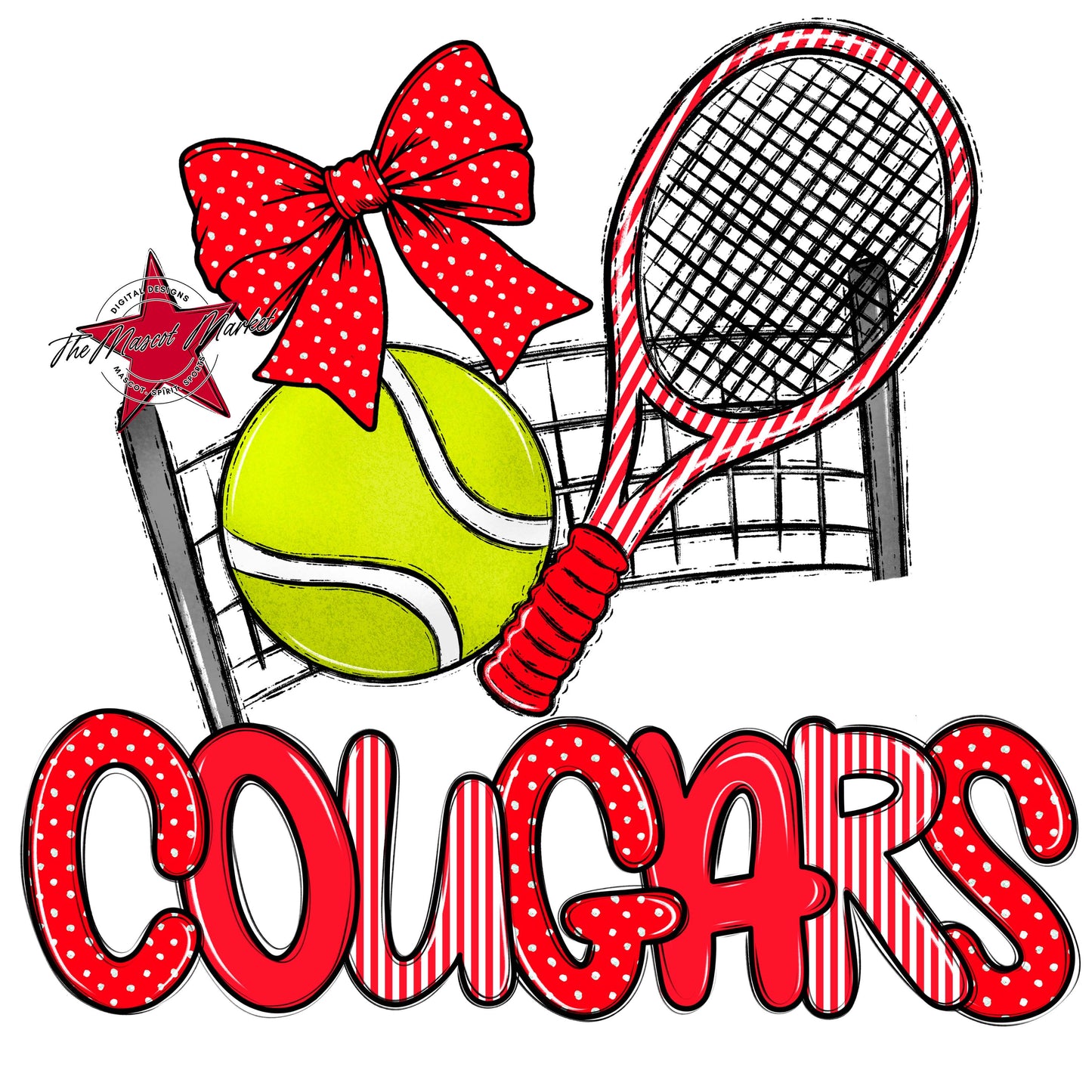 Cougars Tennis Spirit Design-Bright Red