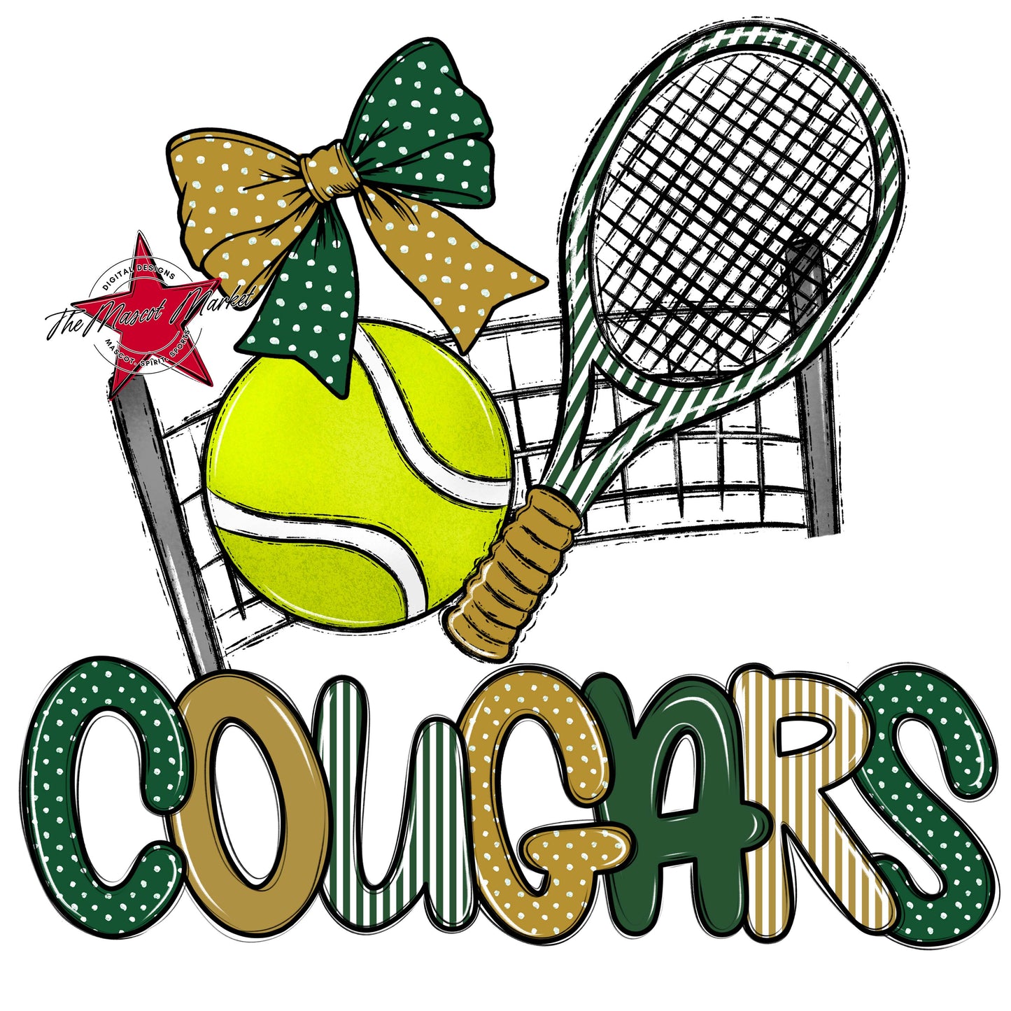 Cougars Tennis Spirit Design-Green & Gold