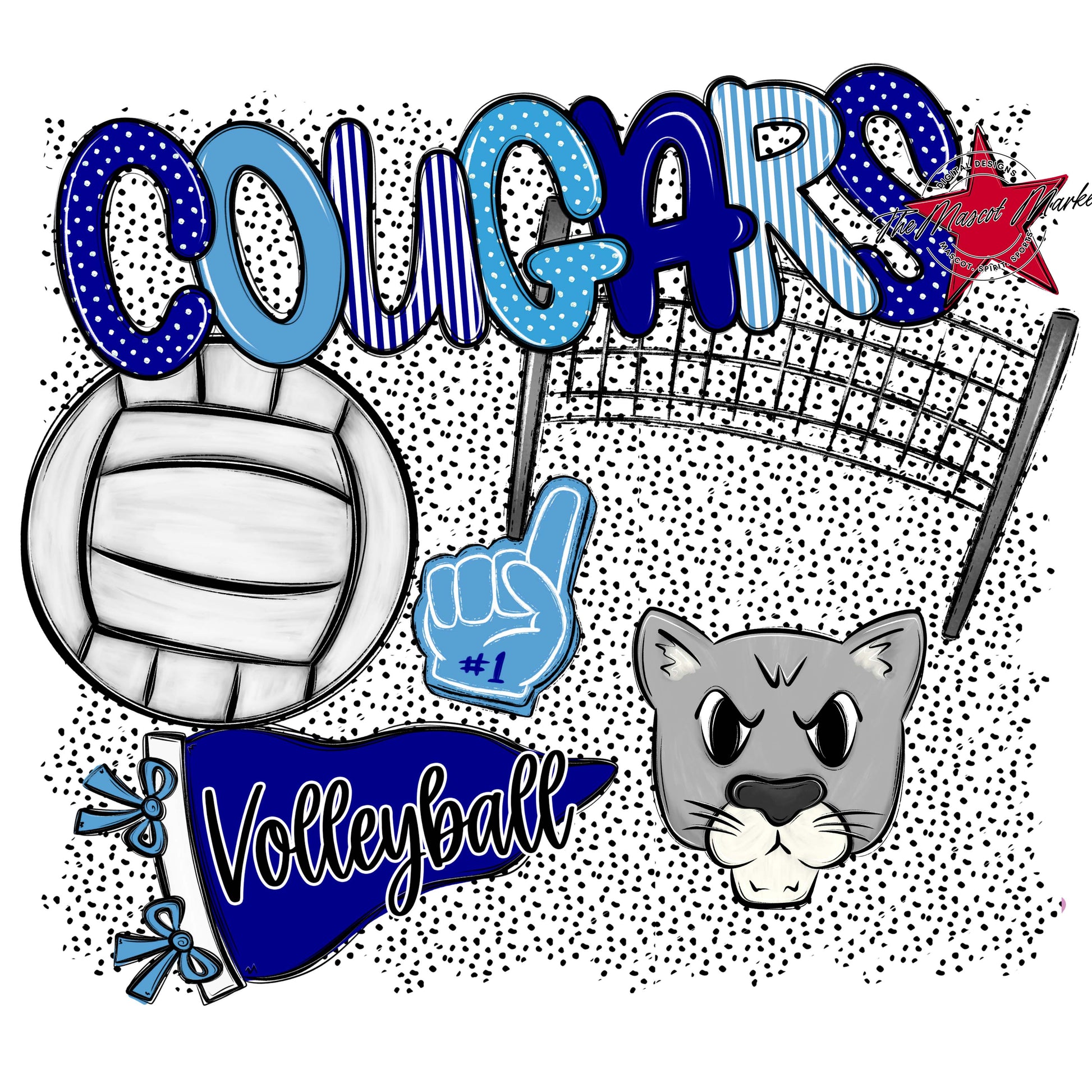 Cougars Volleyball Spirit-Blue & Carolina Blue