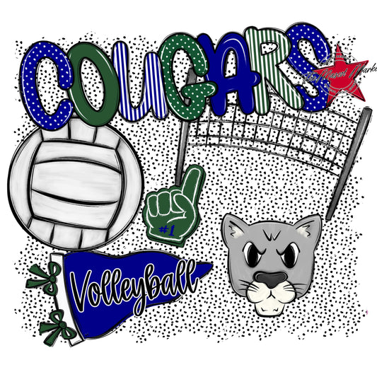 Cougars Volleyball Spirit-Blue & Green