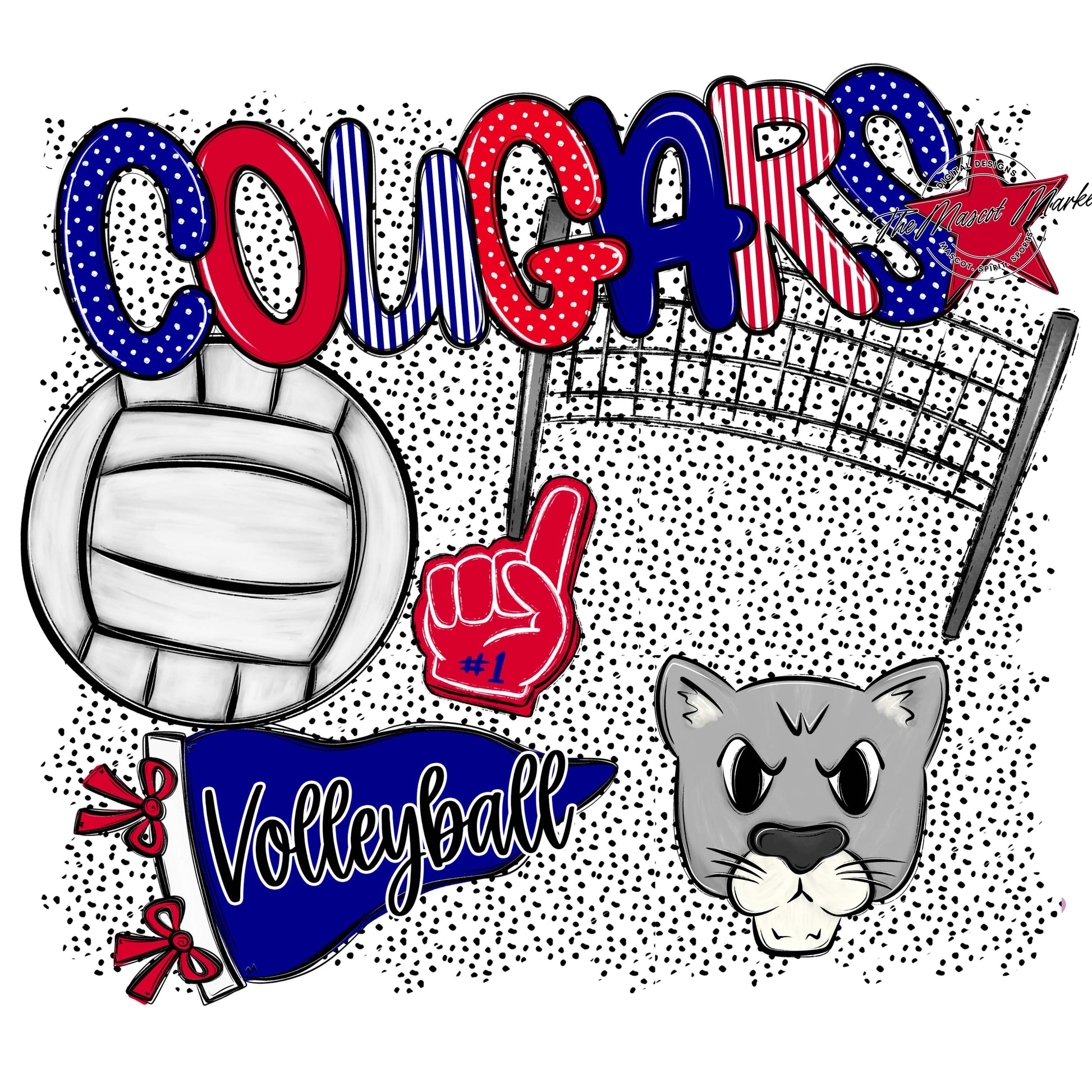 Cougars Volleyball Spirit-Blue & Red
