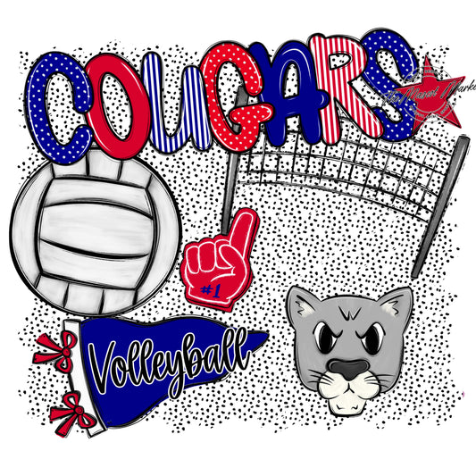 Cougars Volleyball Spirit-Blue & Red
