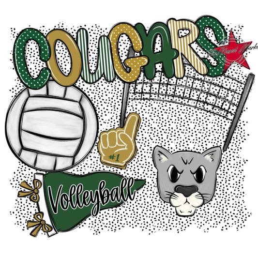 Cougars Volleyball Spirit-Green & Gold