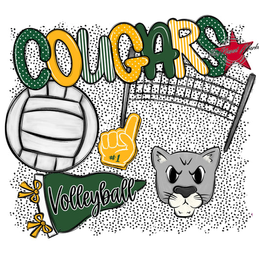 Cougars Volleyball Spirit-Green & Yellow