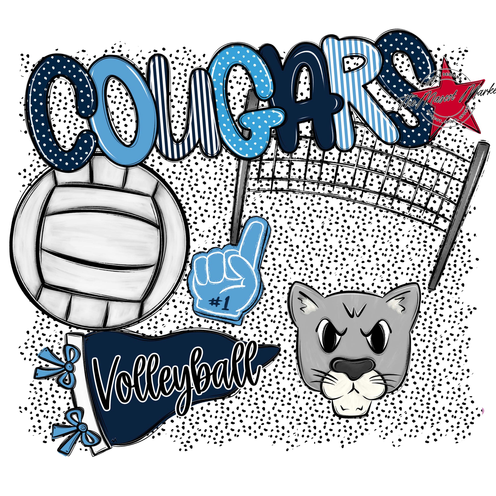 Cougars Volleyball Spirit-Navy & Carolina Blue