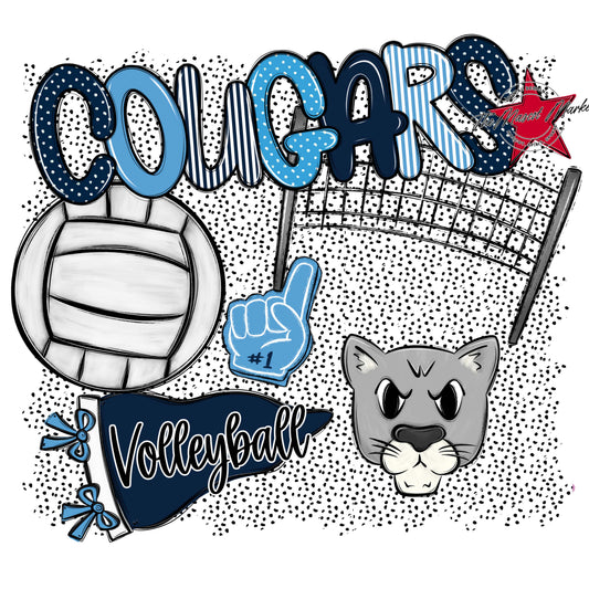 Cougars Volleyball Spirit-Navy & Carolina Blue