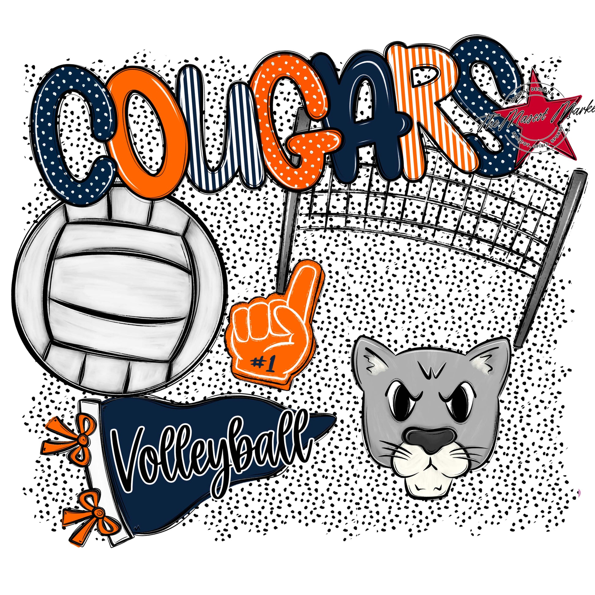 Cougars Volleyball Spirit-Navy & Orange