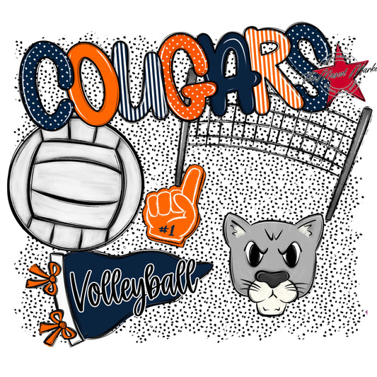 Cougars Volleyball Spirit-Navy & Orange