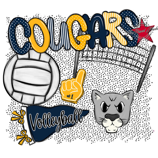 Cougars Volleyball Spirit-Navy & Yellow