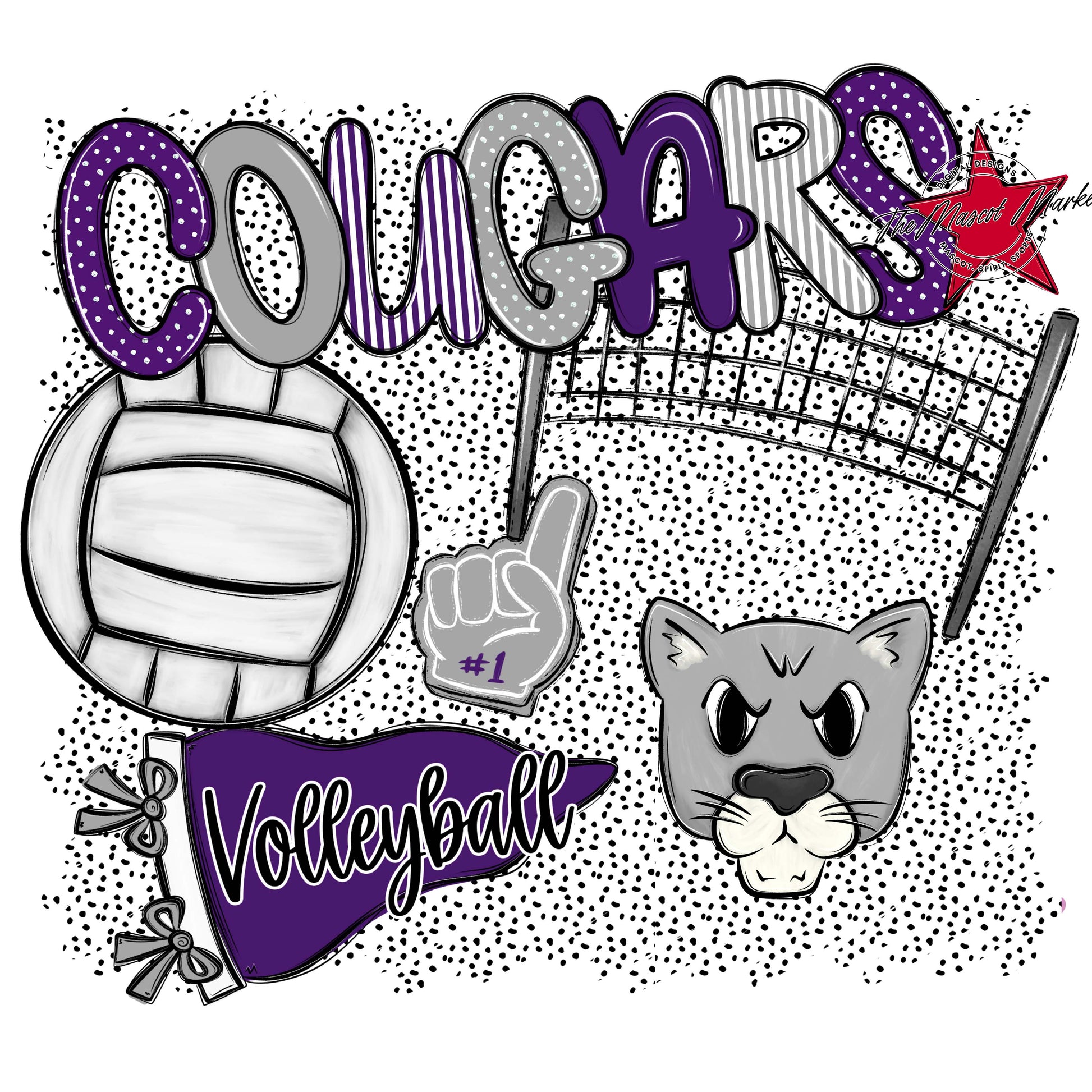 Cougars Volleyball Spirit-Purple & Grey