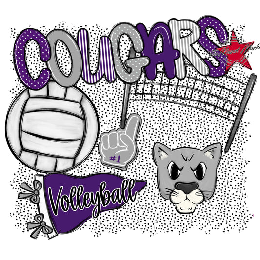 Cougars Volleyball Spirit-Purple & Grey
