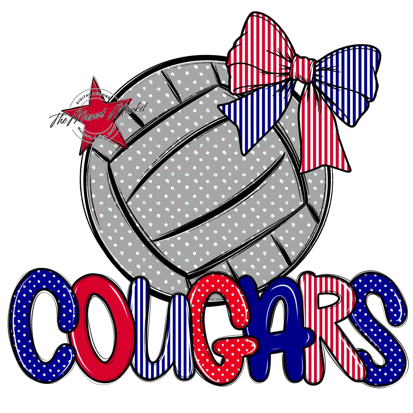 Cougars Volleyball Spirit Design-Blue & Red